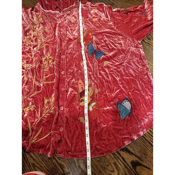 Johnny Was Tunic Shirt Button Up 3XL‎ Red Velvet Oversized Floral Embroidered - Picture 14 of 15